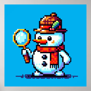 Affiche Détective Snowman - Drôle Pixel Art Mystère d'hive