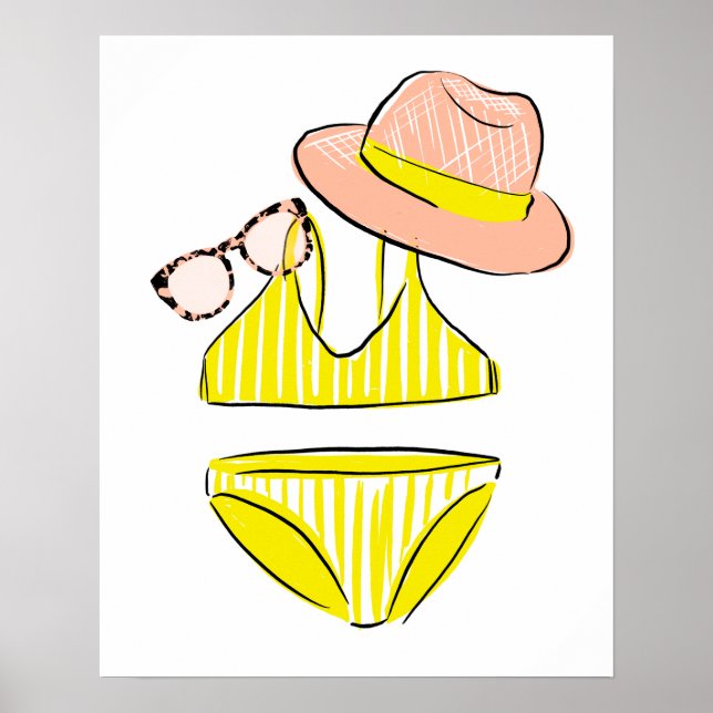 Affiche Détendez-vous au soleil - maillot de bain jaune (Devant)
