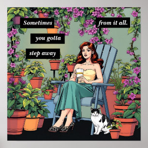 Affiche Détendez-vous avec café, chats et Plantes