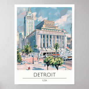 Affiche Détroit États-Unis Illustration d'art vintage Voya