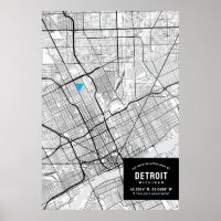 Detroit, Michigan City Map + Marquer Votre Emplace
