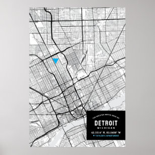 Affiche Detroit, Michigan City Map + Marquer Votre Emplace