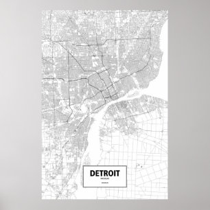 Affiche Detroit, Michigan (noir sur blanc)