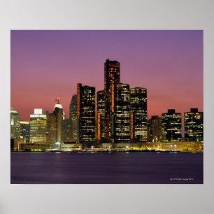Affiche Detroit, Michigan Skyline à la nuit