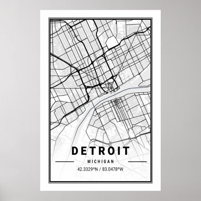 Affiche Detroit Michigan USA City Travel City Carte (Devant)