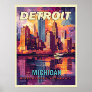 Affiche Detroit, Michigan Vintage voyage