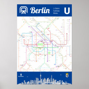 Affiche " Deutschland : BERLIN U-Bahn Metro MAP ... Affich