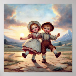 Affiche Deux adorables Munchkins Vintages dansant