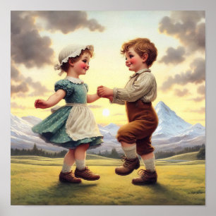 Affiche Deux adorables Munchkins Vintages dansant