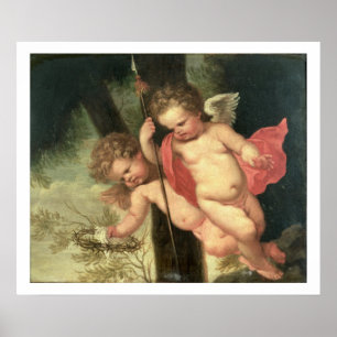 Affiche Deux anges volants, jugeant la couronne des épines