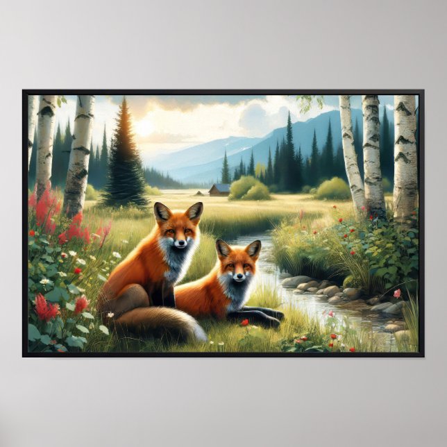 Affiche Deux Beaux Renards Rouges Reposant (Devant)