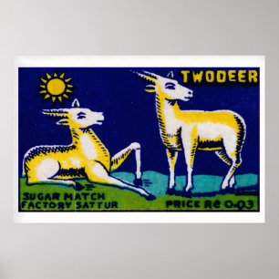 Affiche Deux cerfs dorés Matchbox Art Print, indien vintag