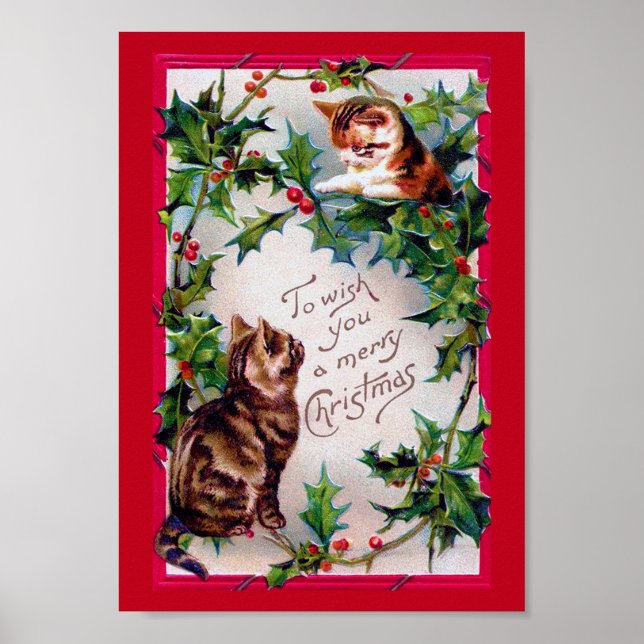 Affiche Deux chatons et Noël Holly (Devant)