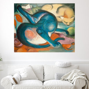 Affiche Deux chats, bleu et jaune (1912) de Franz Marc
