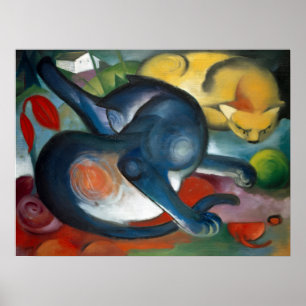 Affiche "Deux chats, bleu et jaune" de Franz Marc (1912)