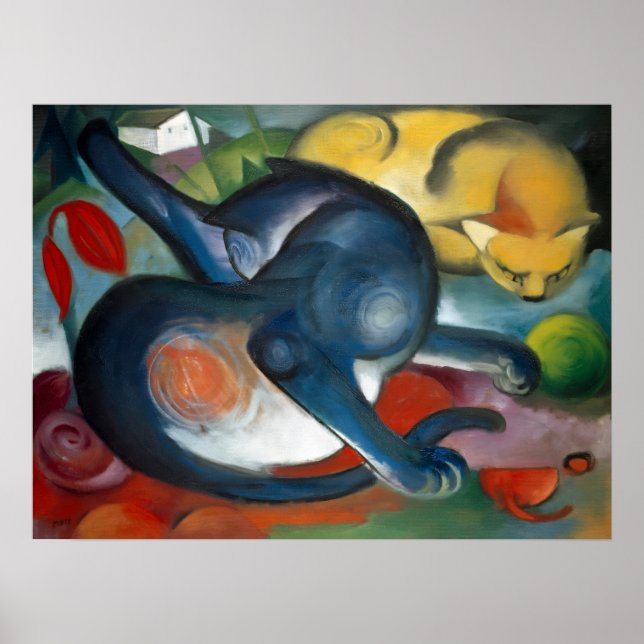 Affiche "Deux chats, bleu et jaune" de Franz Marc (1912) (Devant)