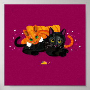 Affiche Deux chats géométriques posés les uns à côté des a