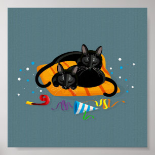 Affiche Deux chats noirs géométriques dorment après la fêt