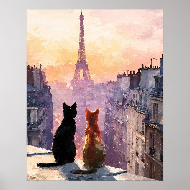 Affiche Deux chats sur un toit de Paris (Devant)