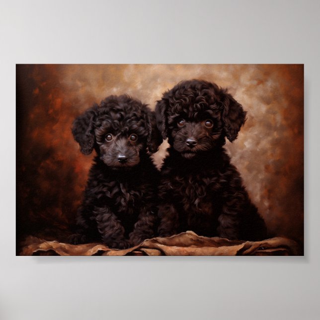 Affiche Deux chiots noirs de Poodle (Devant)