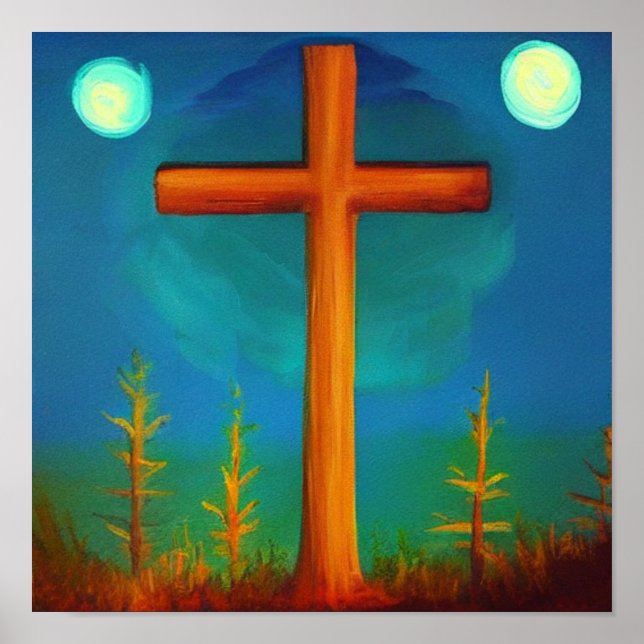 Affiche Deux choix Croix dans un jardin à l'affiche de nui (Devant)