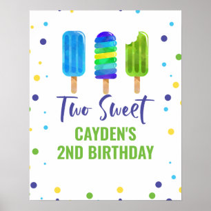 Affiche Deux Cool 2e Anniversaire Glace Bleue Verte