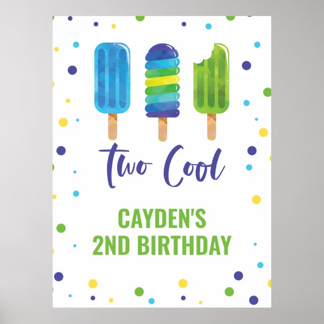 Affiche Deux Cool 2ème Anniversaire Glace Bleu Vert (Devant)