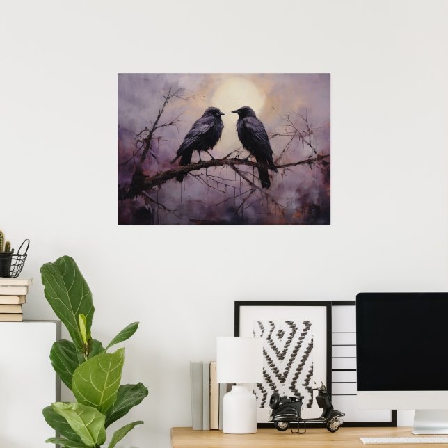 Affiche Deux Corneilles Assis Sur Une Branche (Bureau à domicile)