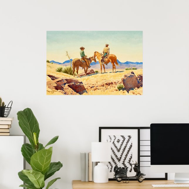 Affiche Deux cowboys à cheval par Maynard Dixon (Bureau à domicile)