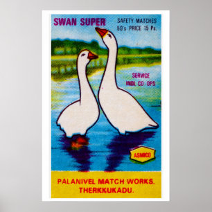 Affiche Deux cygnes Matchbox Art Print, indien vintage fol