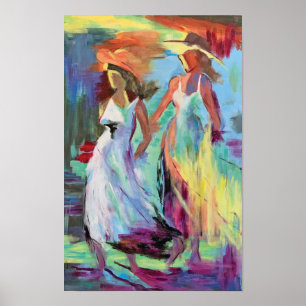 Affiche Deux Dames avec Peinture Casquette