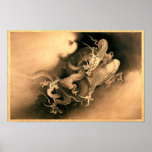 Affiche Deux dragons dans les nuages (1885) par Kanō Hōgai