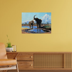 Affiche Deux éléphants d'Afrique au point d'eau