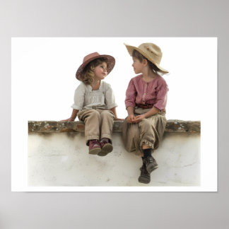Affiche Deux enfants assis sur un mur