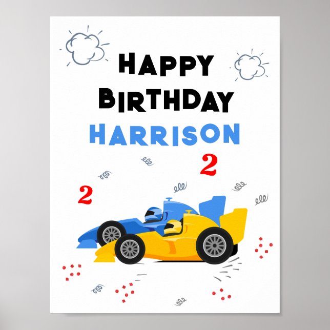 Affiche Deux Enfants de 2e anniversaire Rapide Racing Cars (Devant)