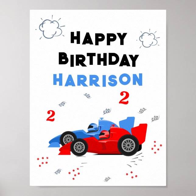 Affiche Deux Enfants de 2e anniversaire Rapide Racing Cars (Devant)
