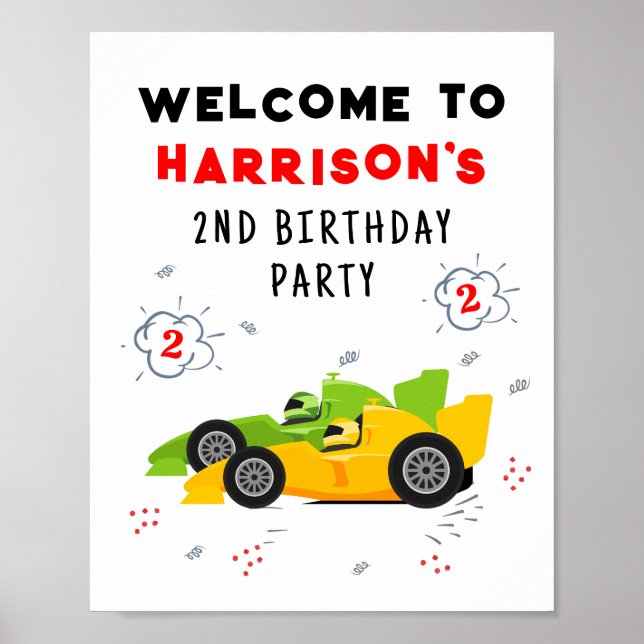 Affiche Deux Enfants de 2e anniversaire Rapide Racing Cars (Devant)