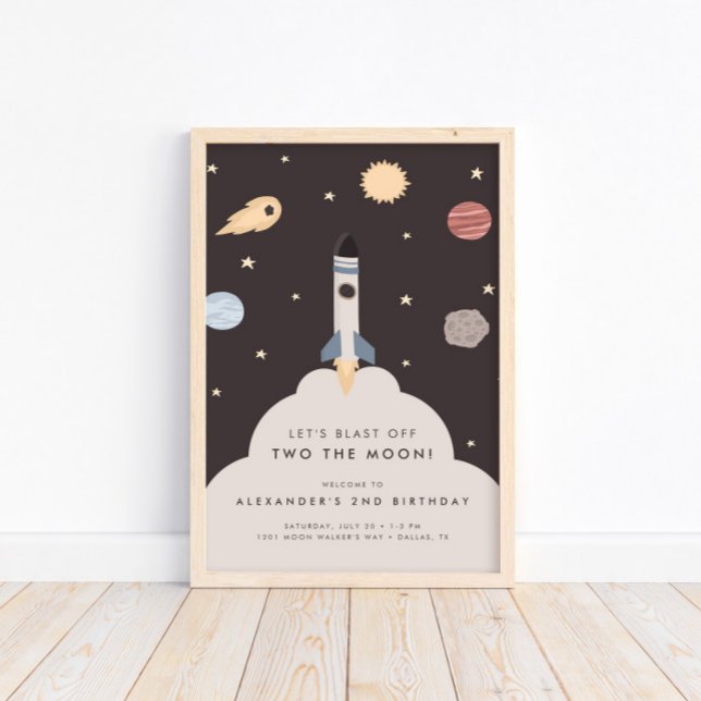 Affiche Deux enfants de la Lune dans l'espace extra-atmosp (Add a frame to this unique birthday party welcome sign for added style & flair!)