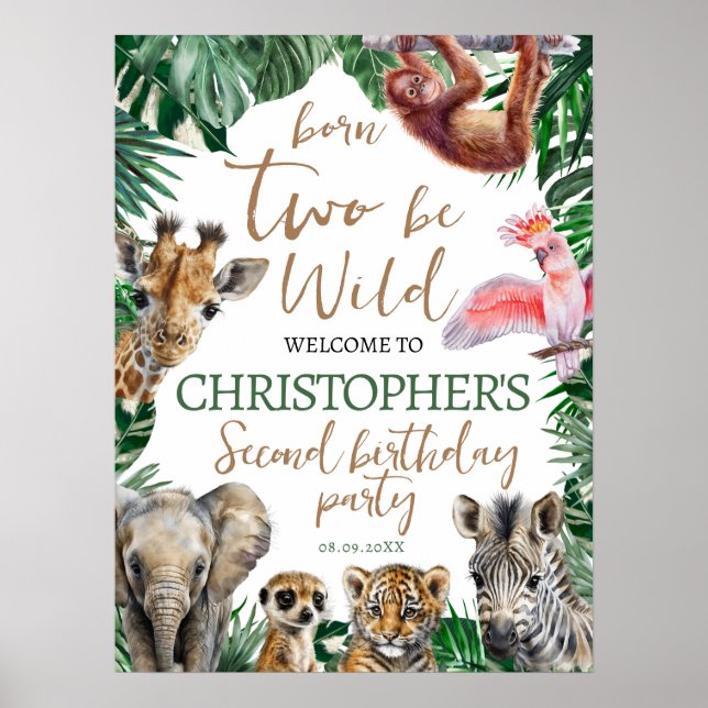 Affiche Deux enfants Wild Jungler 2e fête d'anniversaire B (Devant)