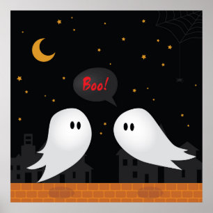 Affiche Deux fantômes de dessins animés dans la ville dans