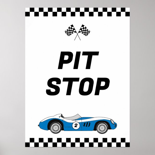 Affiche Deux Fast Blue Vintage Race Car Anniversaire (Devant)