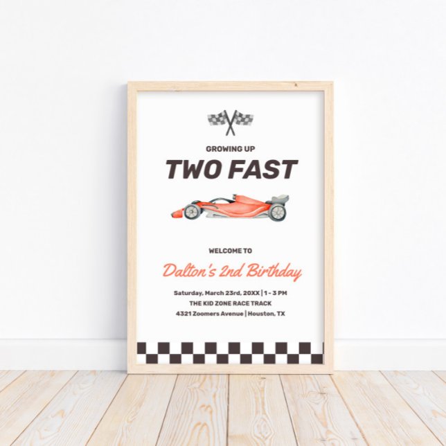 Affiche Deux Fast Race Car 2nd Boy's Birthday Party Bienve (Créateur téléchargé)
