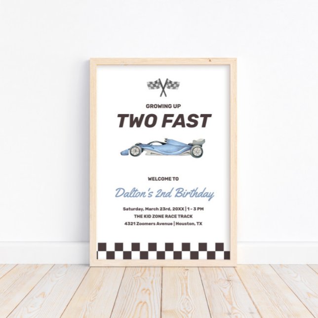 Affiche Deux Fast Race Car 2nd Boy's Birthday Party Bienve (Créateur téléchargé)