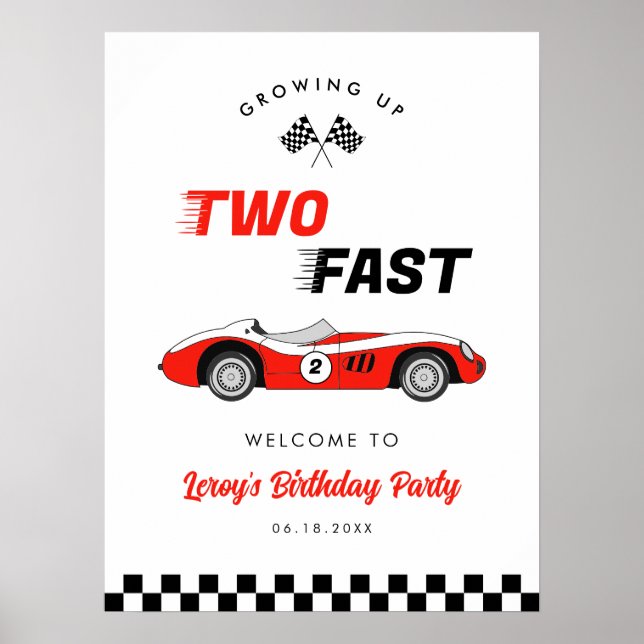 Affiche Deux Fast Red Vintage Race Car Bienvenue (Devant)