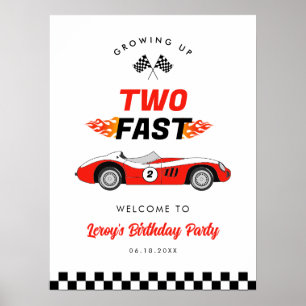 Affiche Deux Fast Vintage Race Car Boy 2e anniversaire Bie