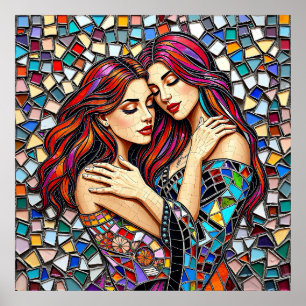 Affiche Deux femmes amoureuses Style Carrelage mosaïque