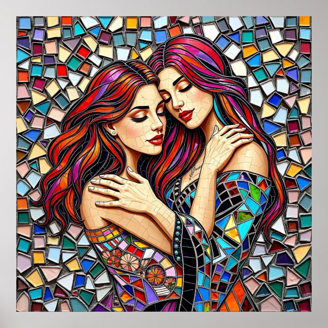 Affiche Deux femmes amoureuses | Style Carrelage mosaïque  (Devant)