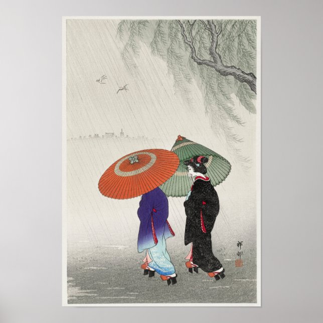 Affiche Deux femmes dans la pluie par Ohara Koson (1925-19 (Devant)
