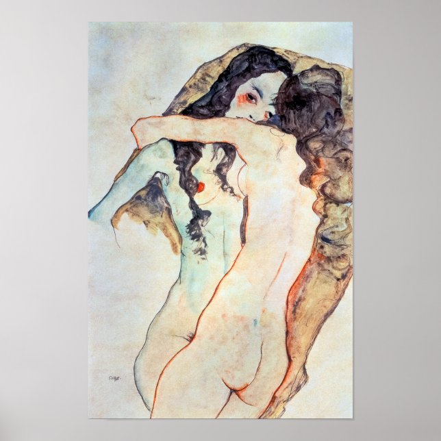 Affiche Deux femmes s'étreignant | Egon Schiele | (Devant)