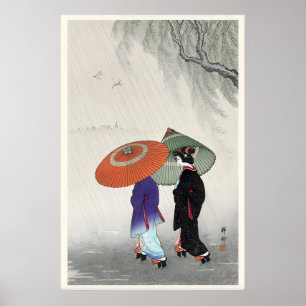 Affiche Deux femmes sous la pluie, estampe d'art japonais